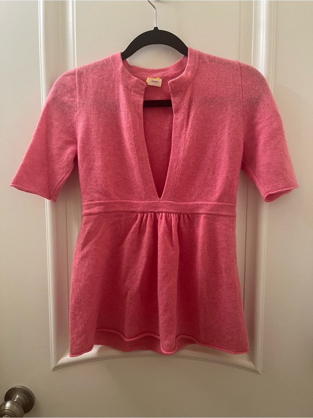 Vintage J.Crew Pink Short-Sleeve Peplum Knit Top 100% Cashmere